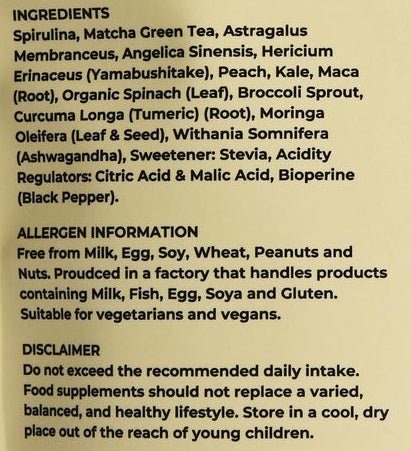 Photographed ingredients, allergen information and food supplement precautions