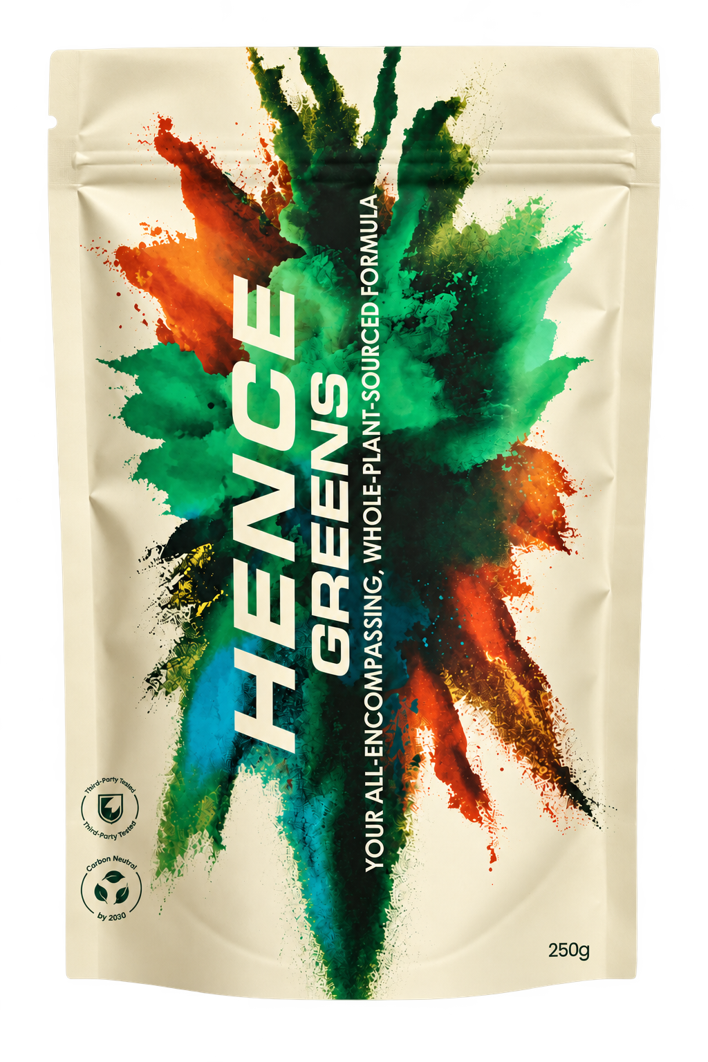 Hence Greens 250g pack; packaging render